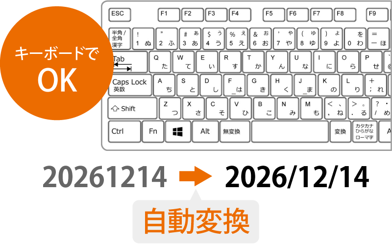 キーボードだけで入力ができるので入力作業も効率的