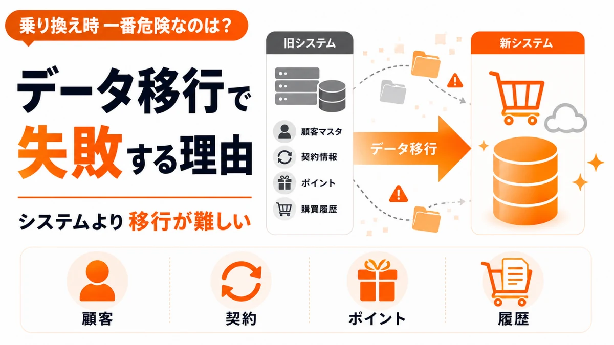 乗り換え時、一番危険なのは？ データ移行で失敗する理由。システムより移行が難しい。顧客・契約・ポイント・履歴